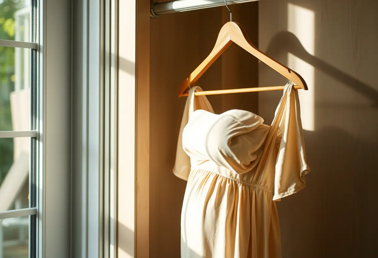 Un cintreuse avec une robe de maternité dedans