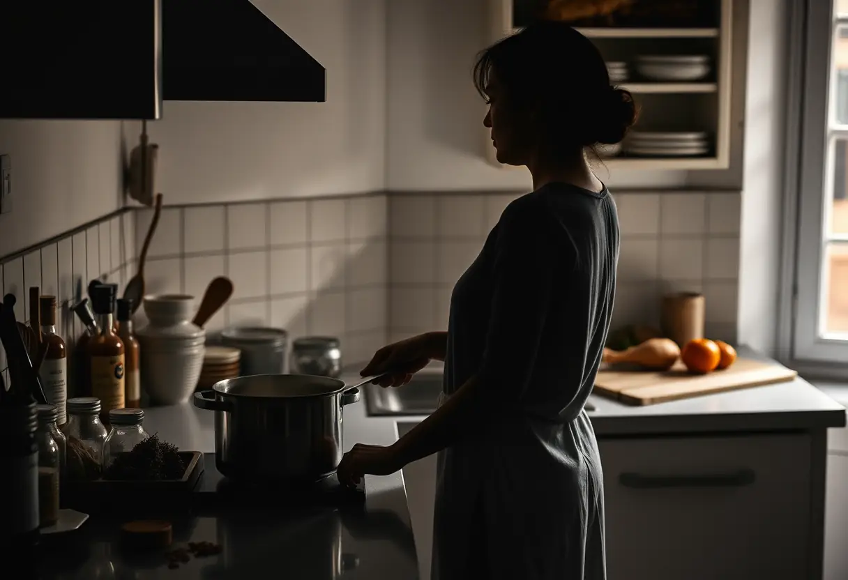 Un profil d'une femme qui prépare une soupe, évoquant le soin de soi