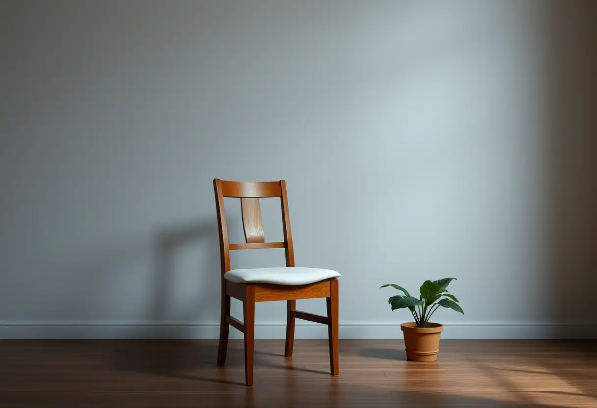 Un fauteuil vide dans une pièce calme, évoquant la solitude ressentie par certaines personnes atteintes d'endométriose vésicale.