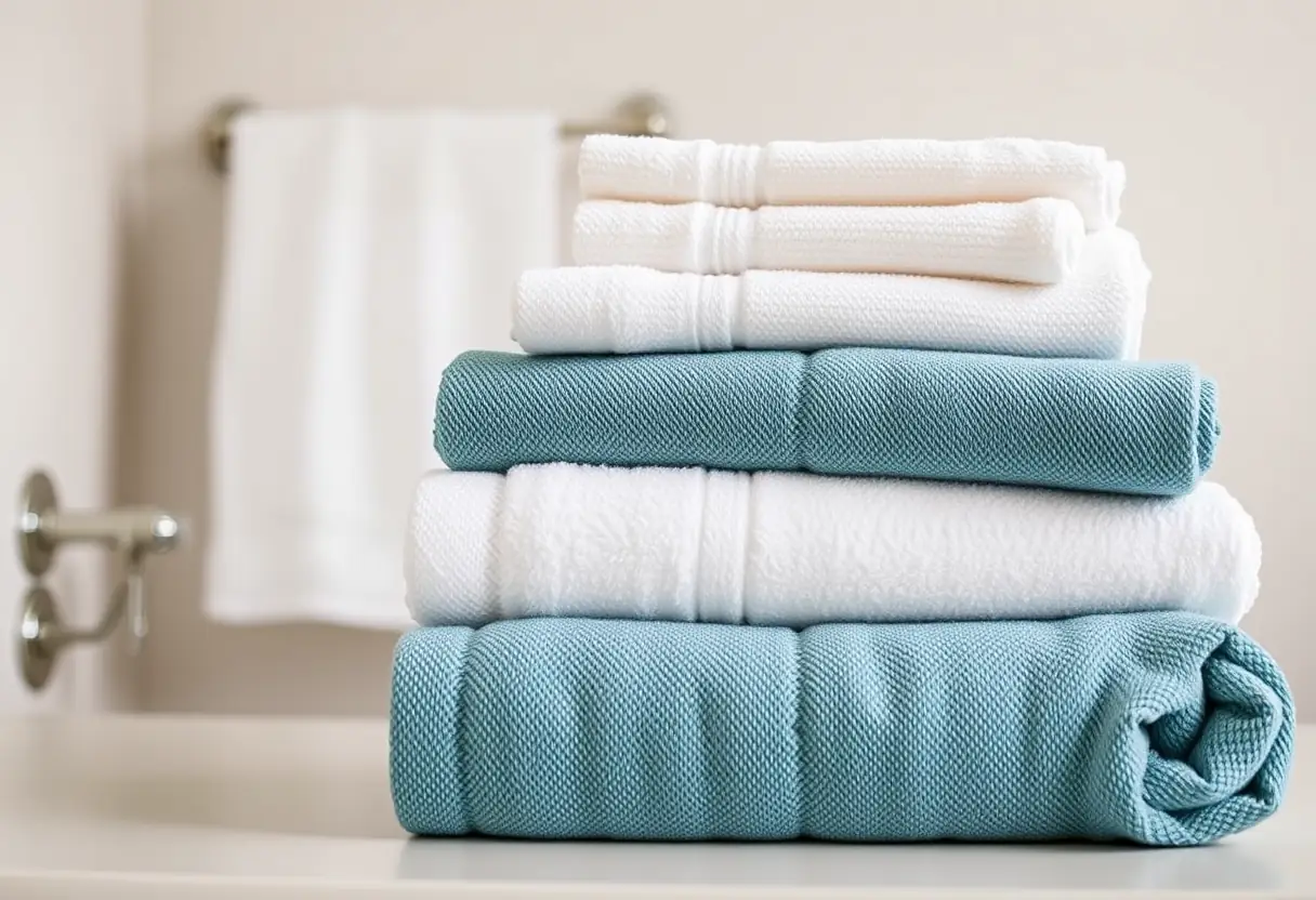 Un tas de serviettes soigneusement pliées dans une salle de bain, illustrant la construction de la confiance en soi.