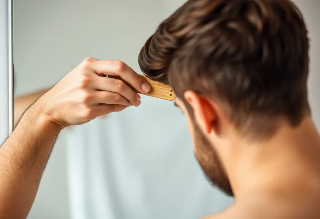 Mains de quelqu'un brossant ses cheveux, symbole de soins personnels