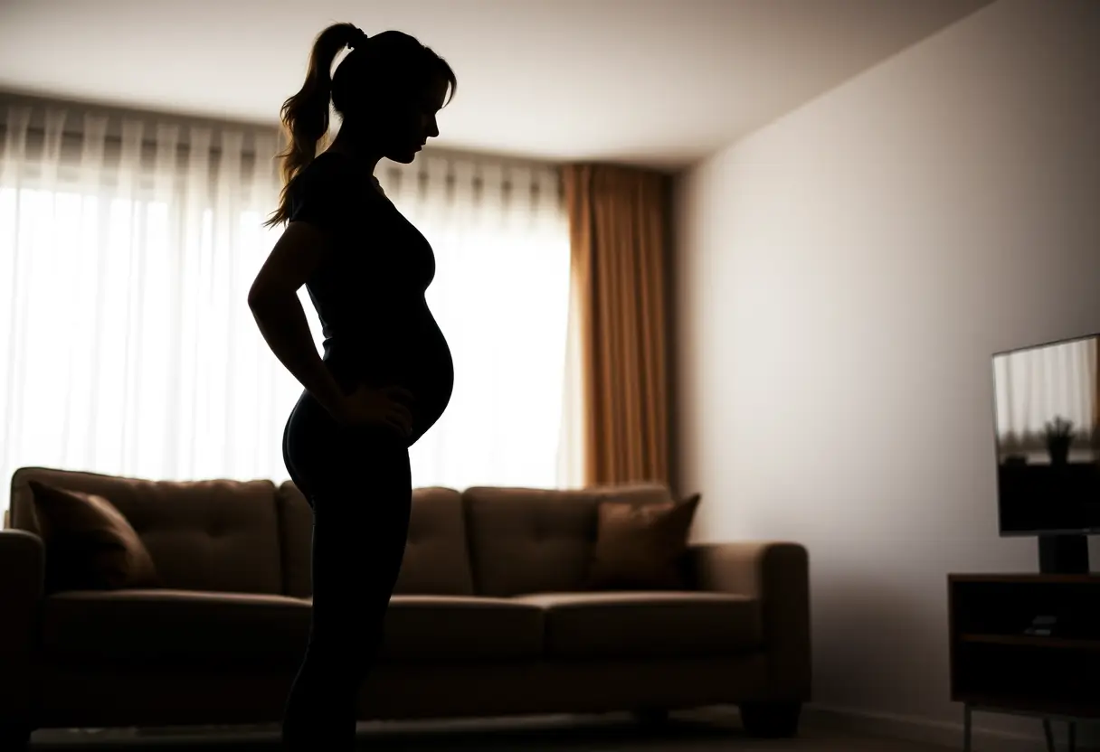 Silhouette d'une femme pratiquant des contractions lentes du plancher pelvien dans un salon.