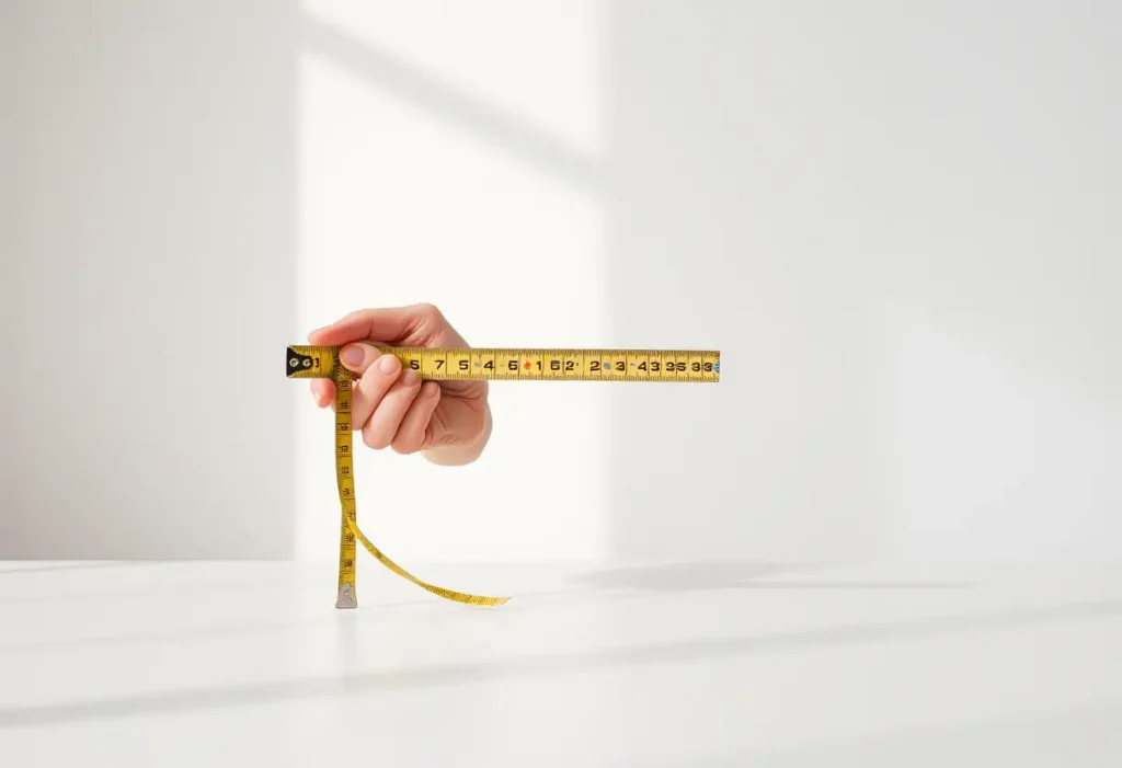 Une main mesure avec un mètre ruban pour trouver la bonne taille.