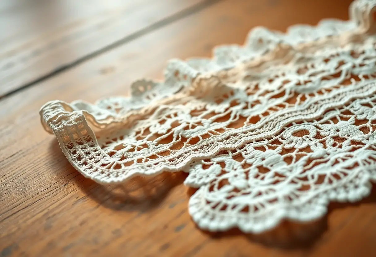 Jarretière en dentelle posée sur une table en bois