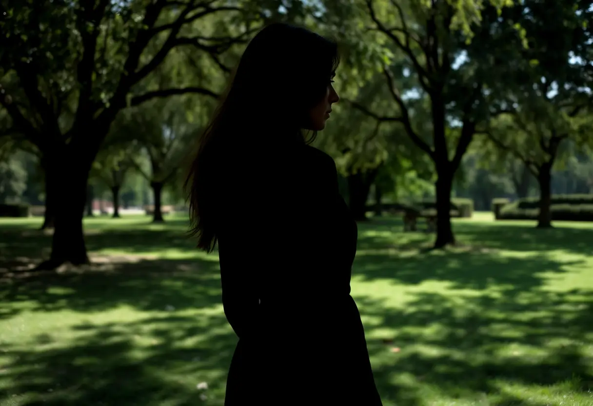 Une femme se tenant silhouettée dans un parc calme
