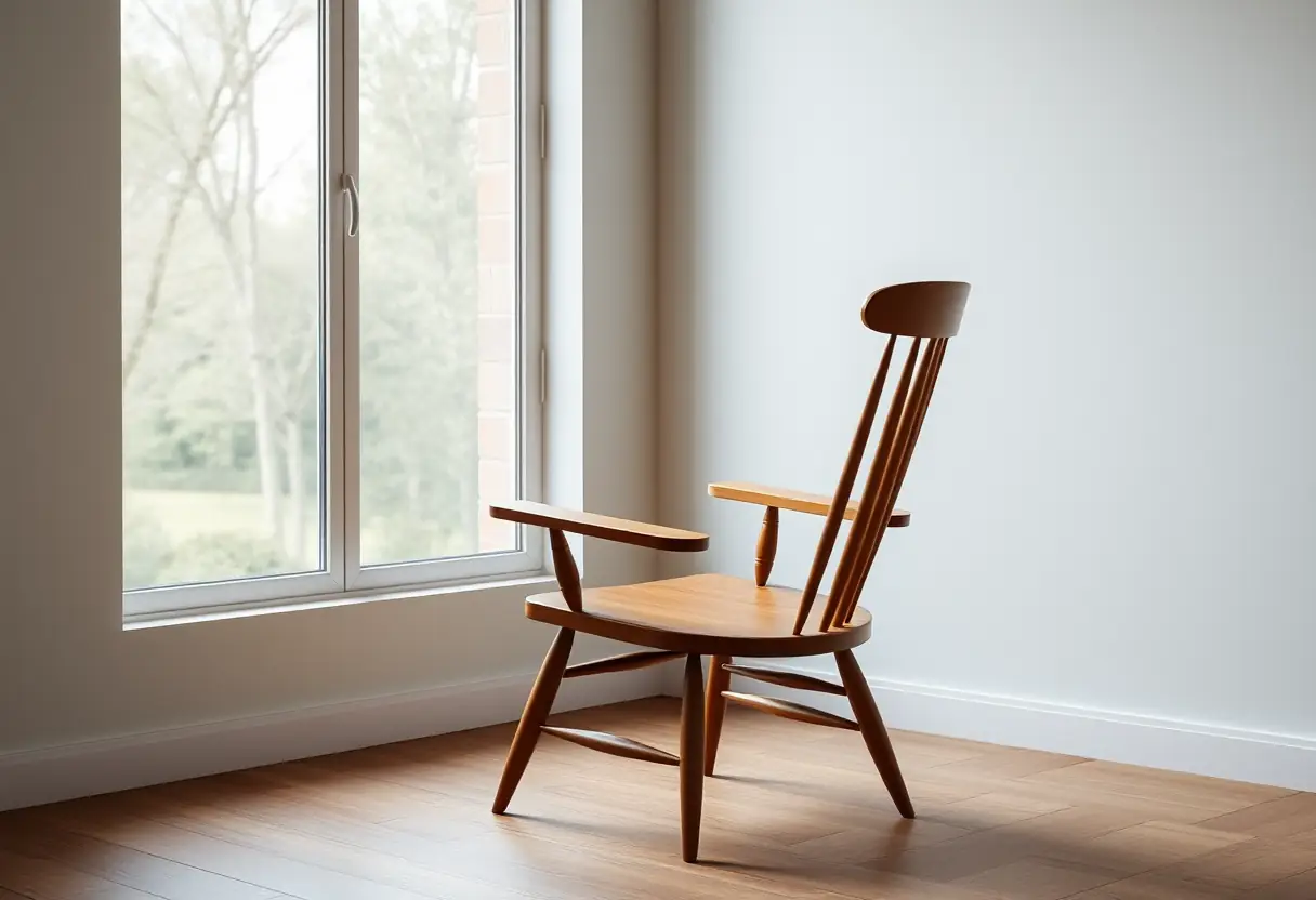 Un fauteuil en bois placé dans un coin de la pièce de méditation, offrant confort et sérénité.