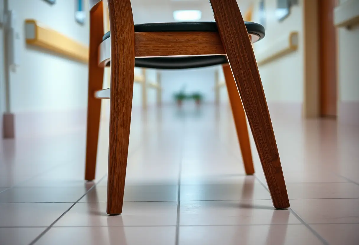 Une chaise dans un couloir d'hôpital, illustrant le temps de réflexion pendant la convalescence