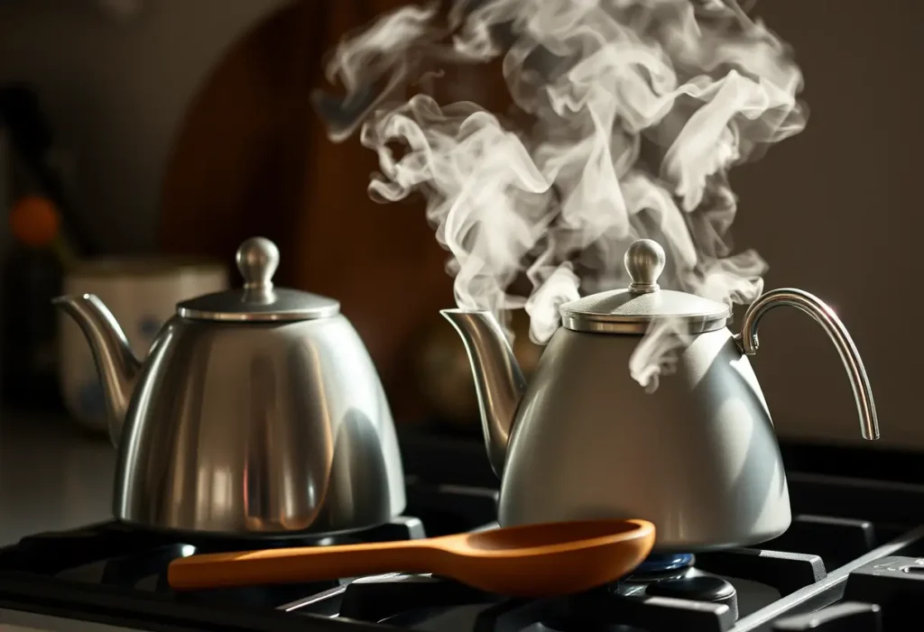 Un samovar sifflant sur une cuisinière