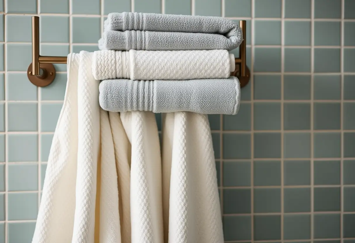Des serviettes suspendues dans une salle de bains