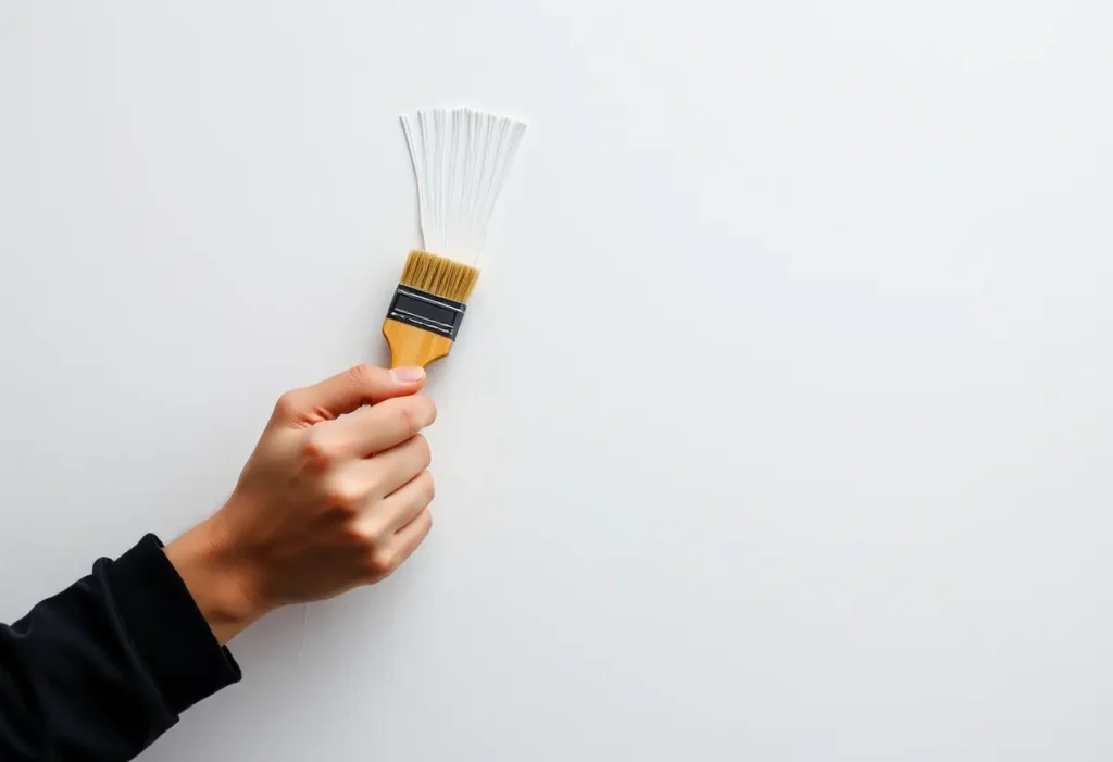 Une main tient un pinceau en bois peignant un tableau blanc, symbole d'un nouveau départ