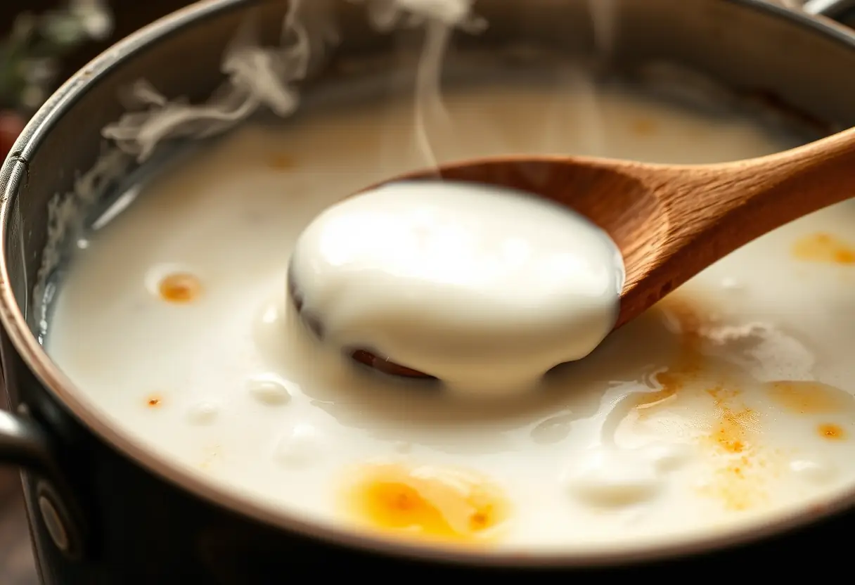Un couvercle de pot de yaourt maison chauffé sur le feu, rappelant l'efficacité du yaourt dans le traitement de la mycose vaginale
