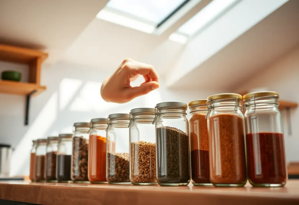 Une rangée d'ustensiles de cuisine bien rangés sous une lumière naturelle