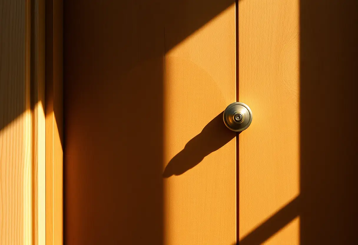 Une porte en bois simple avec une poignée en laiton