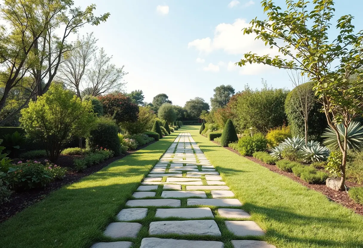 Un chemin de jardin serein bordé de pavés de pierre, symbolisant le parcours vers l’acceptation de soi