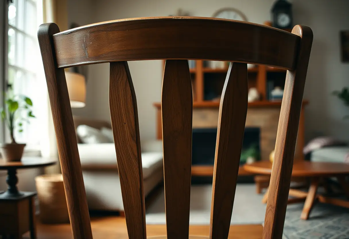 Chaise en bois dans un salon confortable, reflétant le soutien quotidien pour la santé
