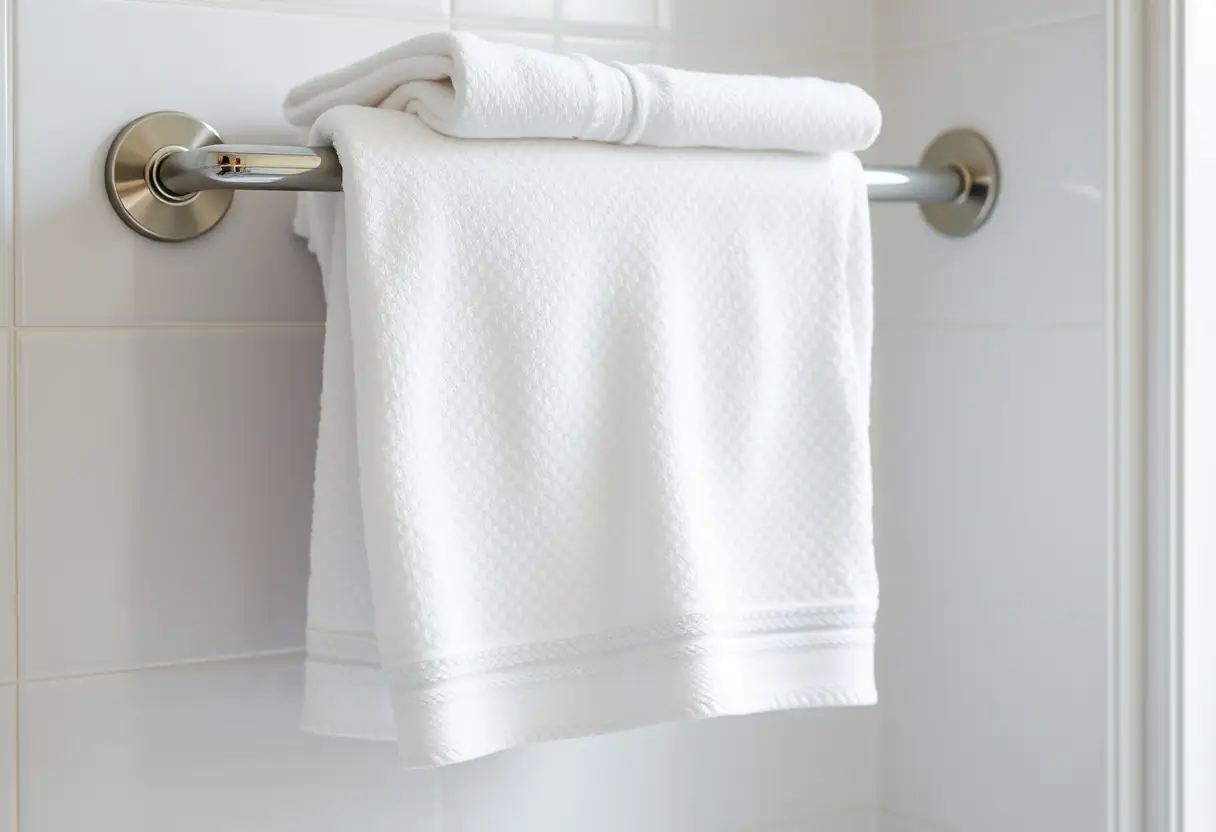 Une pile de serviettes blanches pliées soigneusement dans la salle de bains