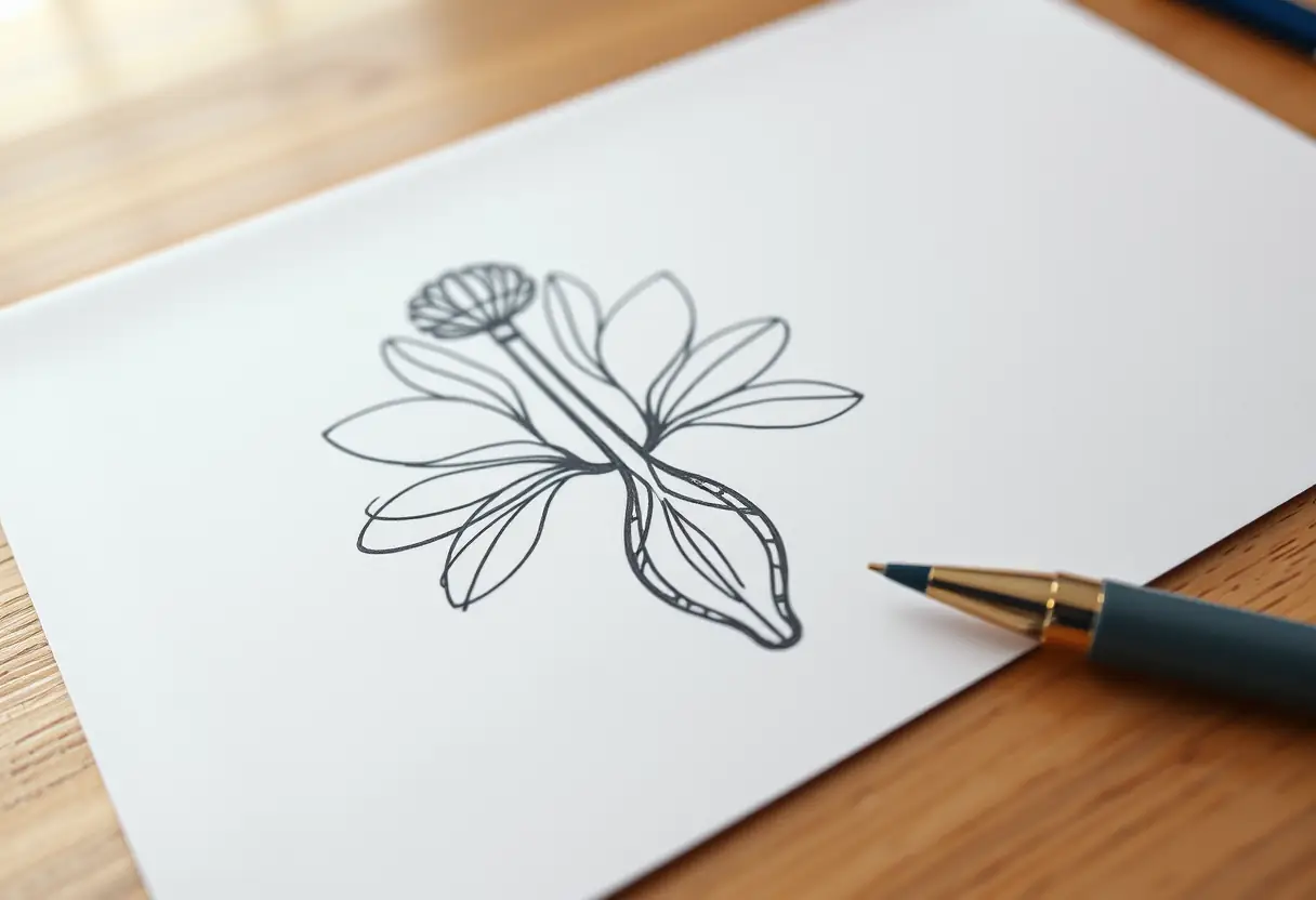 Dessin anatomique stylisé ressemblant à une fleur sur un bureau