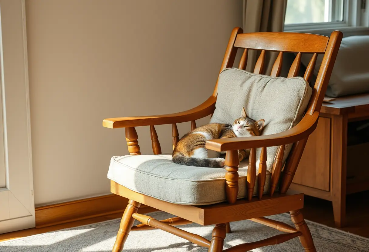 Un fauteuil en bois dans un coin confortable, invitant au repos et à la détente.