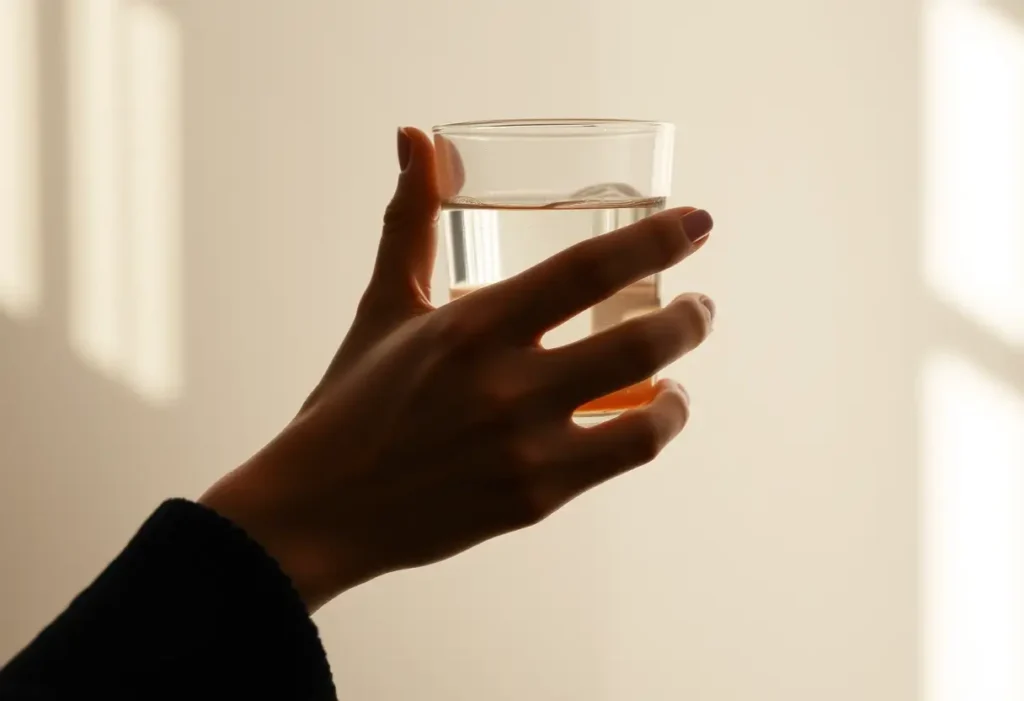 Une main tenant un verre d'eau