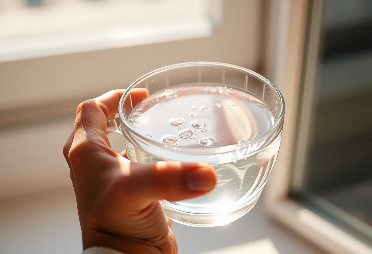 Une main tenant une tasse d'eau