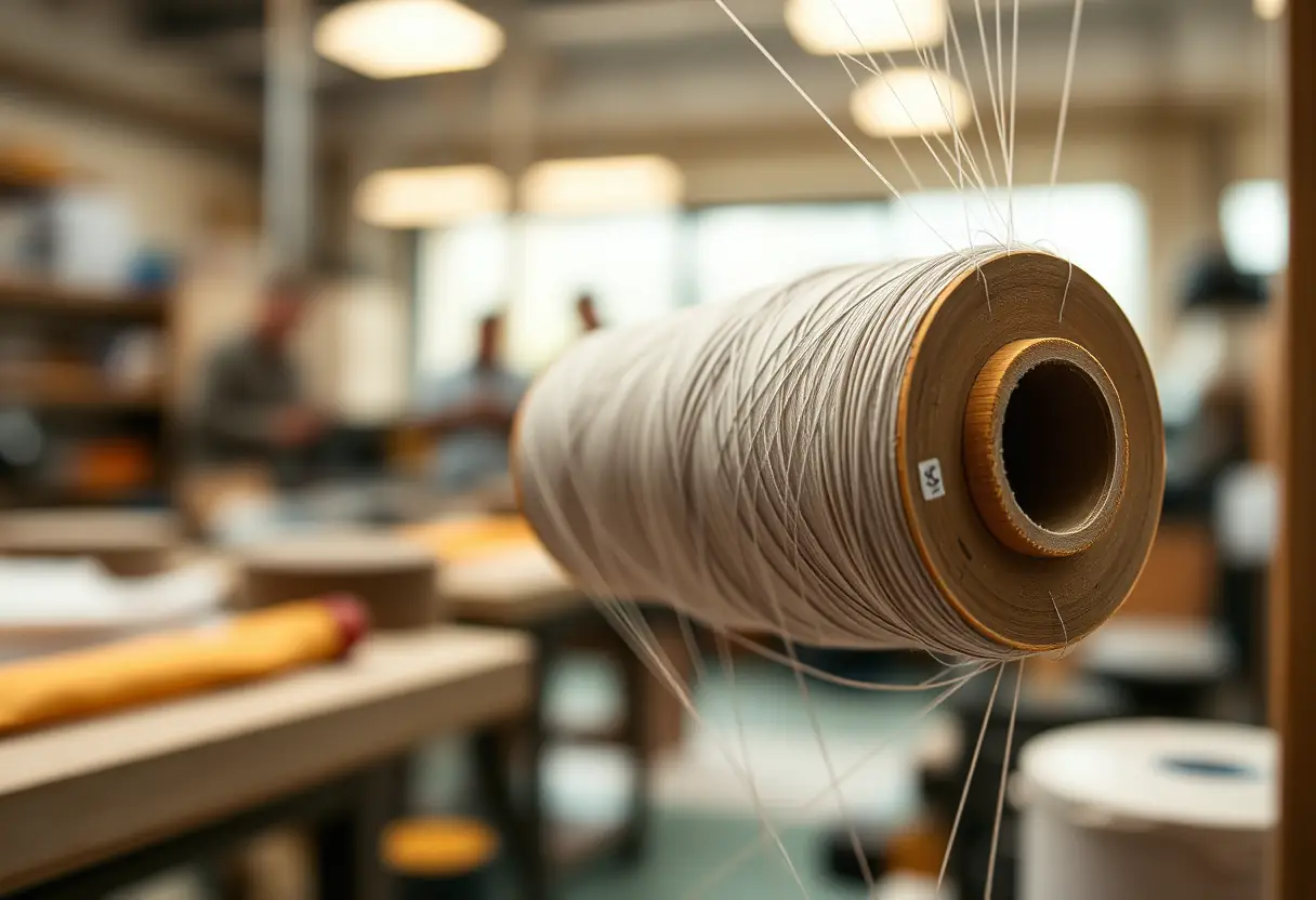Fil de filature déroulé dans un atelier bien éclairé