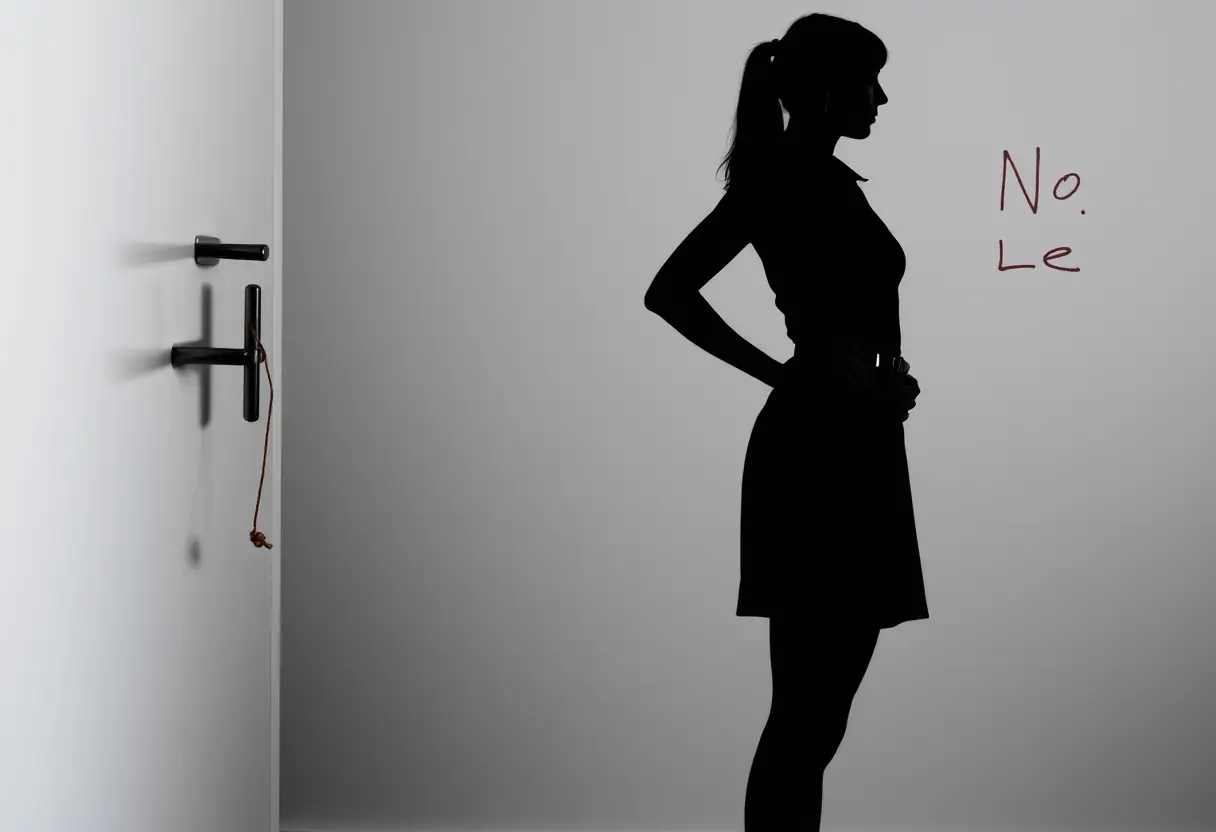 Silhouette de femme contre un mur avec des marques de mesure