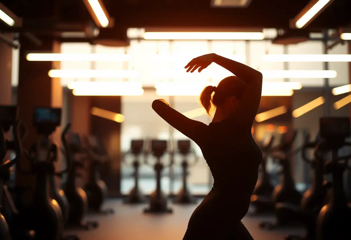 Une femme s'étire dans un gymnase pour maintenir sa forme