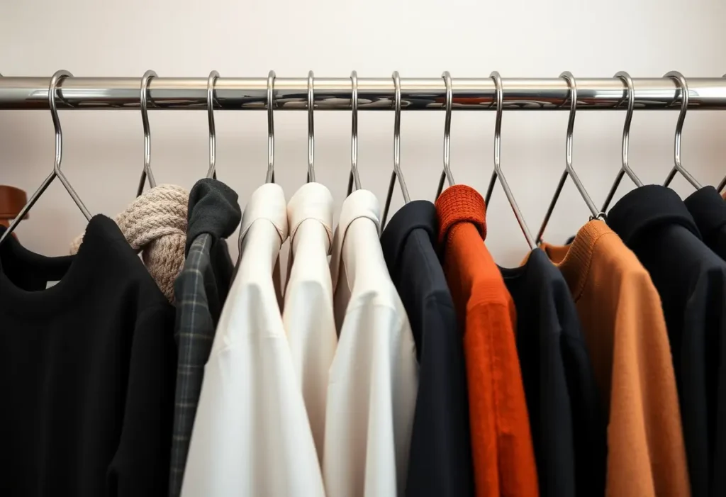 Des cintres métalliques dans un placard, symbolisant divers styles de vêtements