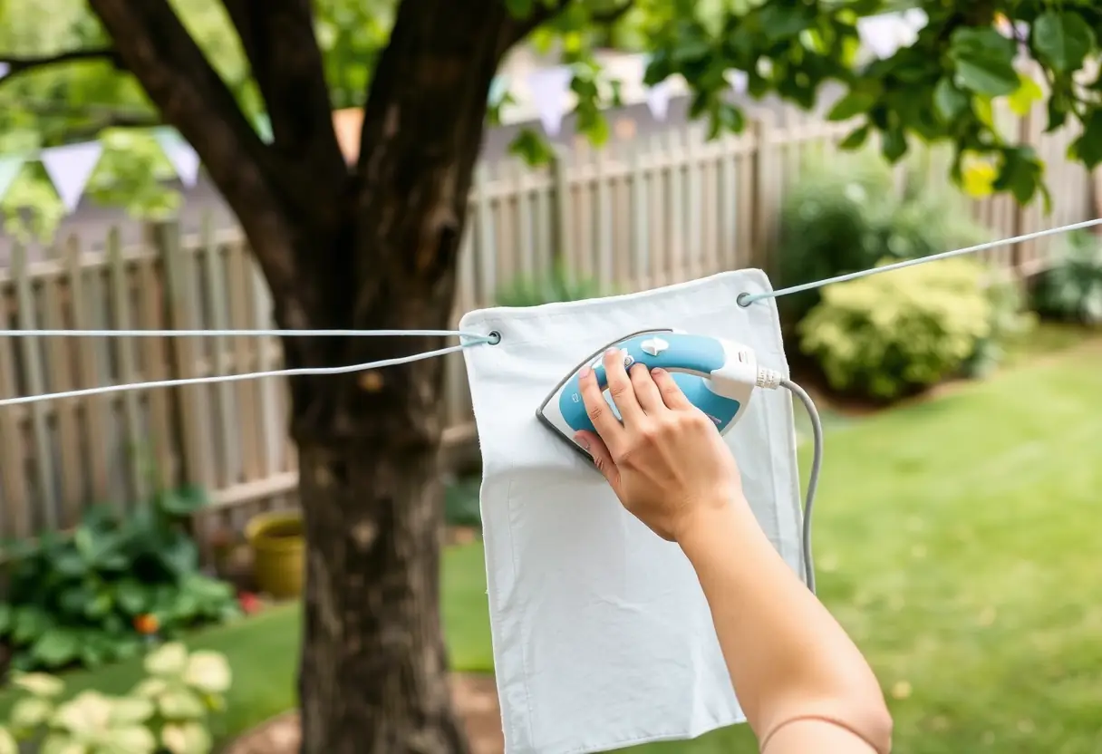 Mains en train d'entretenir un tampón en tissu dans un jardin potager, mettant en valeur l'entretien nécessaire pour une utilisation durable