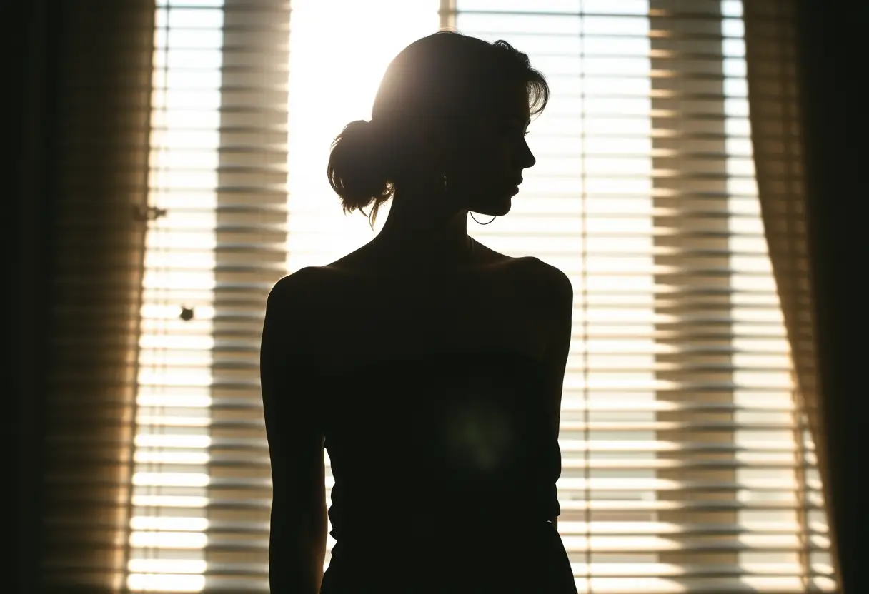Un profil flou d’une femme réfléchissant à l’équilibre entre elle-même et son couple.