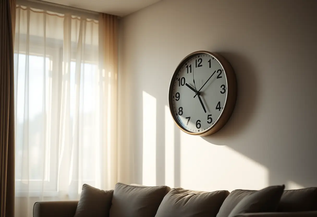 Une horloge indiquant l’heure tardive dans un salon, symbolisant la réflexion nécessaire pour comprendre les tensions familiales.