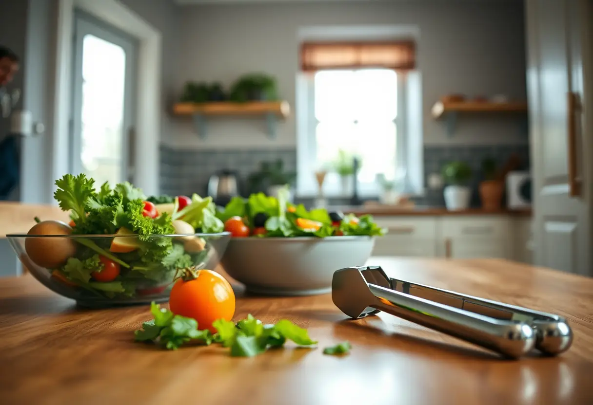 Un plan de travail avec des légumes frais, évoquant une alimentation adaptée aux symptômes de la pré-ménopause