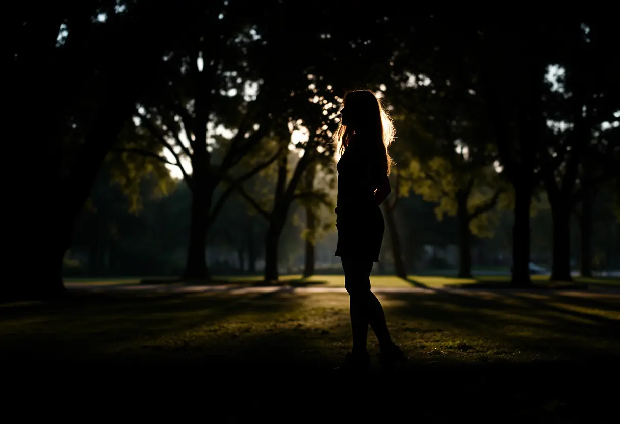 Silhouette d'une femme dans un parc, article sur la rééducation périnéale