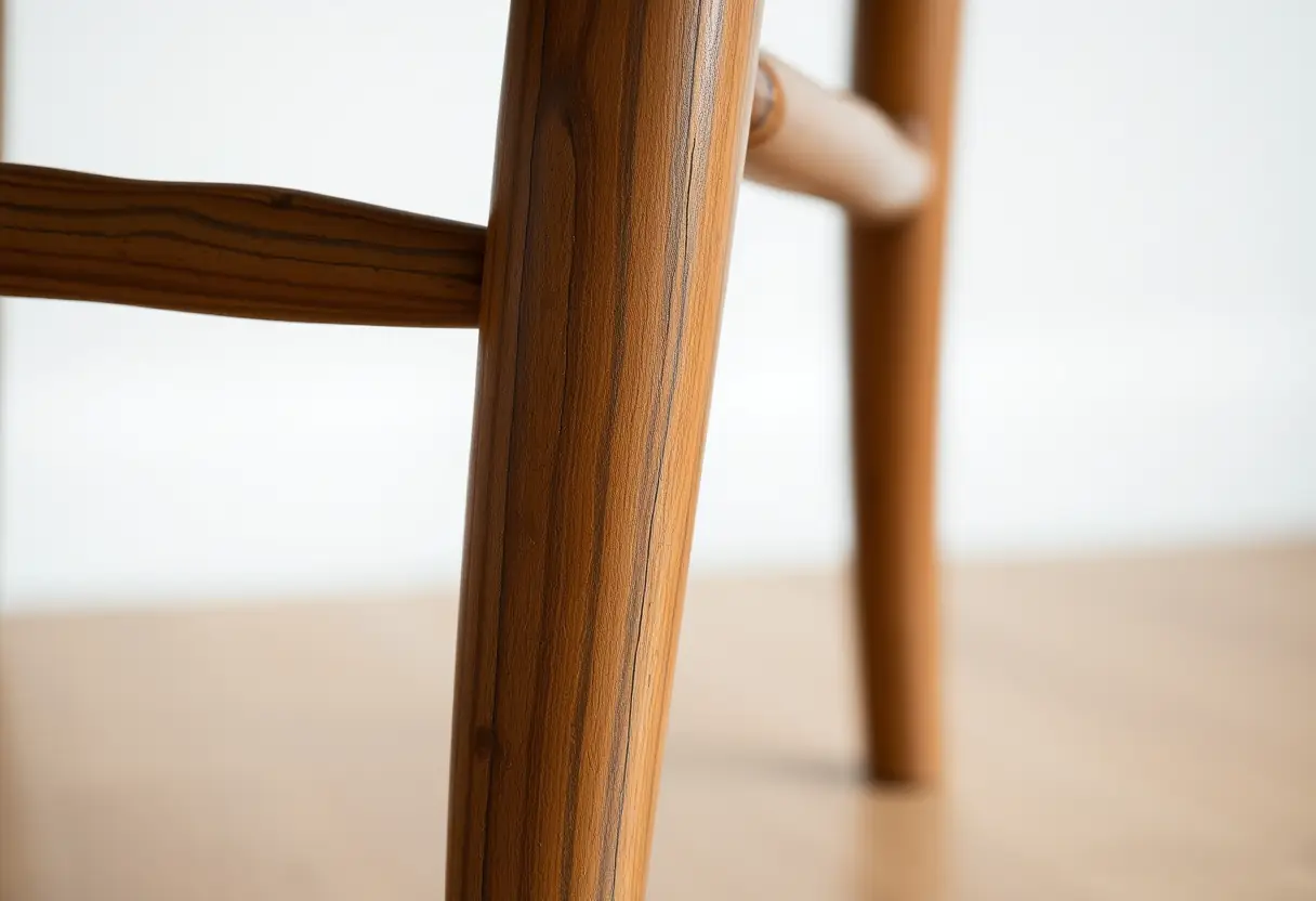 Une patte de chaise en bois usée mais solide, symbole de stabilité et de longévité.