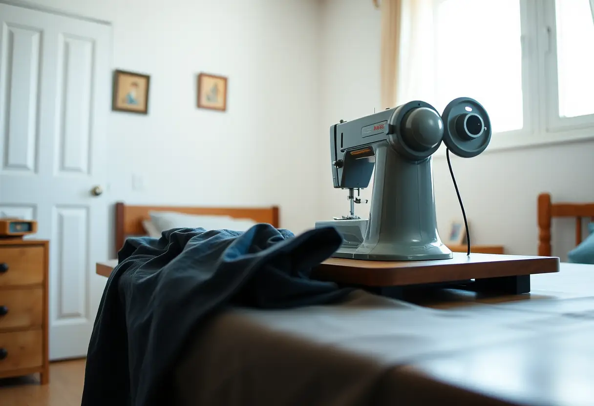 Vue d'une chambre avec une machine à coudre, illustrant l'importance des ajustements pratiques