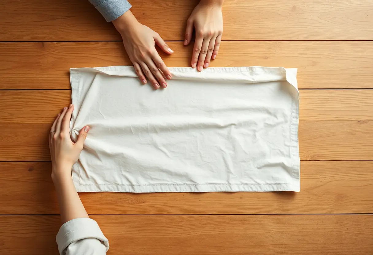 Mains lisant un tissu posé sur une table pour vérifier le confort