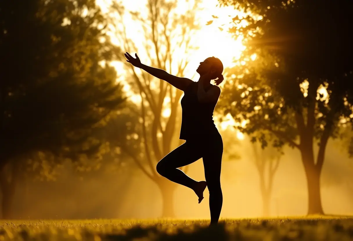 Un silhouetté pratique le yoga dans la lumière du matin