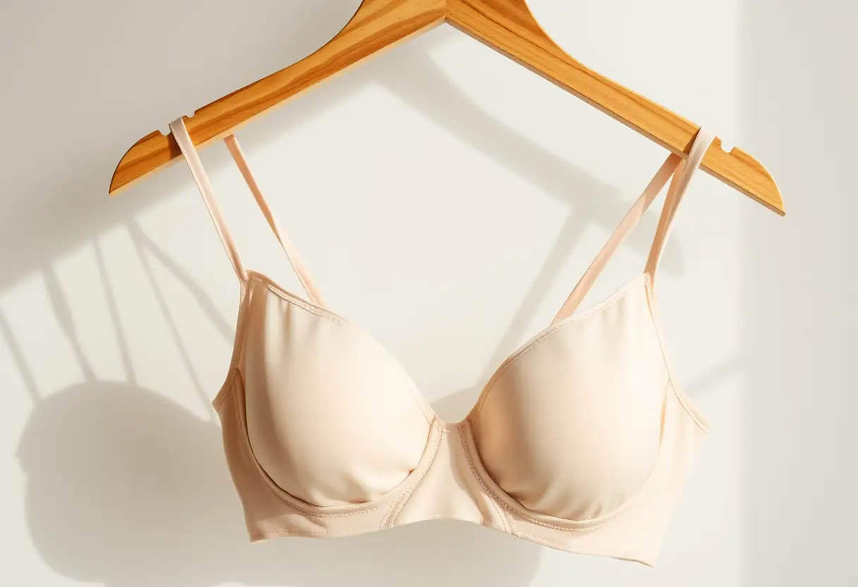 Cintre en bois avec une brassière en coton doux