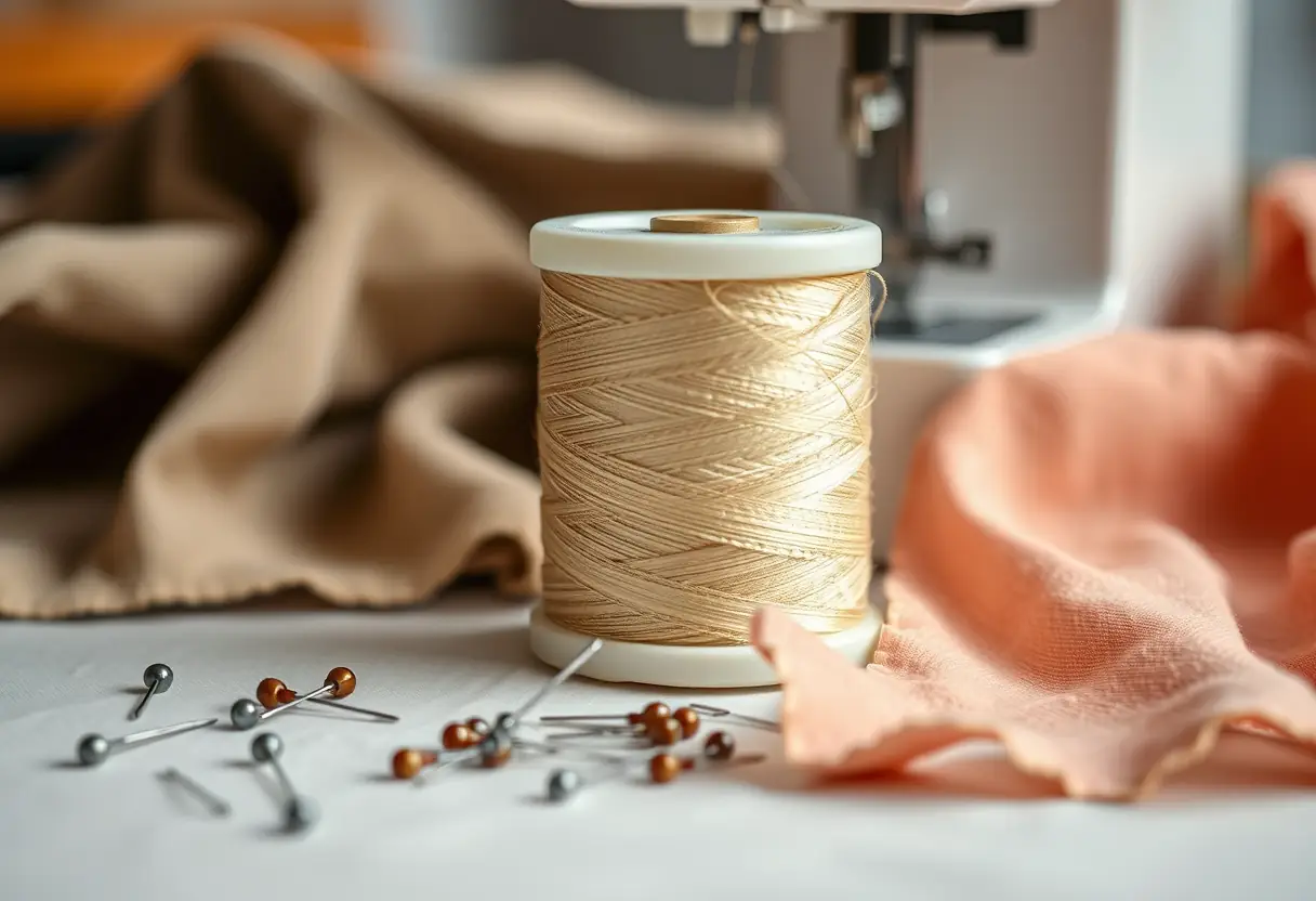 Rouleau de fil sur une table de couture, rappelant la qualité et le soin apportés aux sous-vêtements.