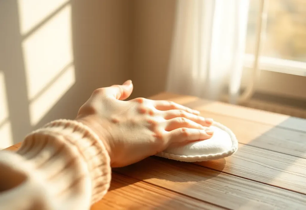 Une main féminine tenant un morceau de coton, symbolisant la récupération post-partum