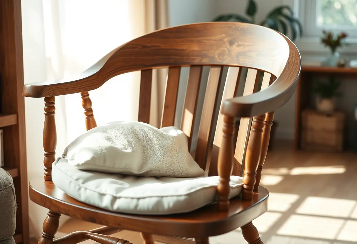 Alt text : Un fauteuil dans un salon, représentant la détente et le confort acquis après la rééducation du périnée.