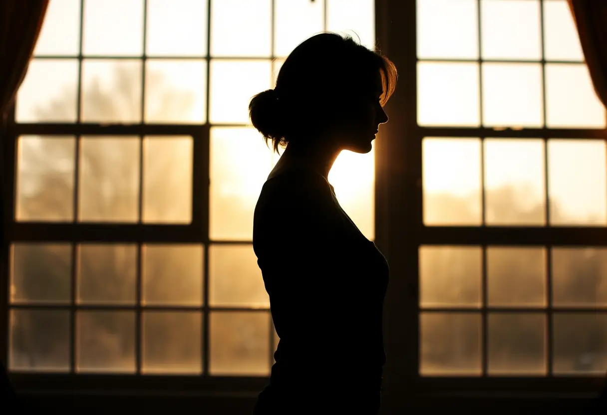 Silhouette de femme debout devant une grande fenêtre, lumière du matin, article sur la beauté minimaliste