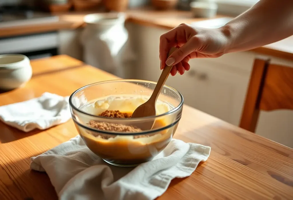 Main dans une cuisine prépare un masque visage naturel