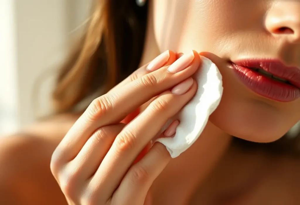 Une main applique délicatement une essence sur la peau, lumière du matin