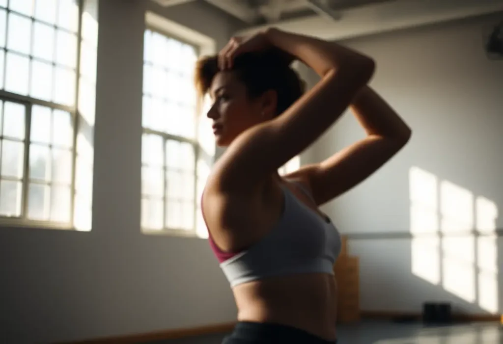 Femme s'étirant dans un gymnase
