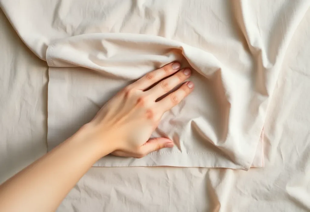 Une main apaisant un tissu, symbole de l'acceptation de soi