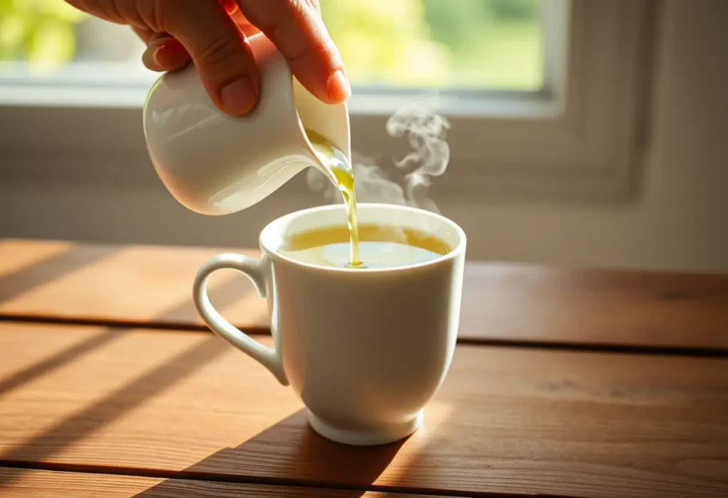 Mainceance de soin avec une tasse de thé vert