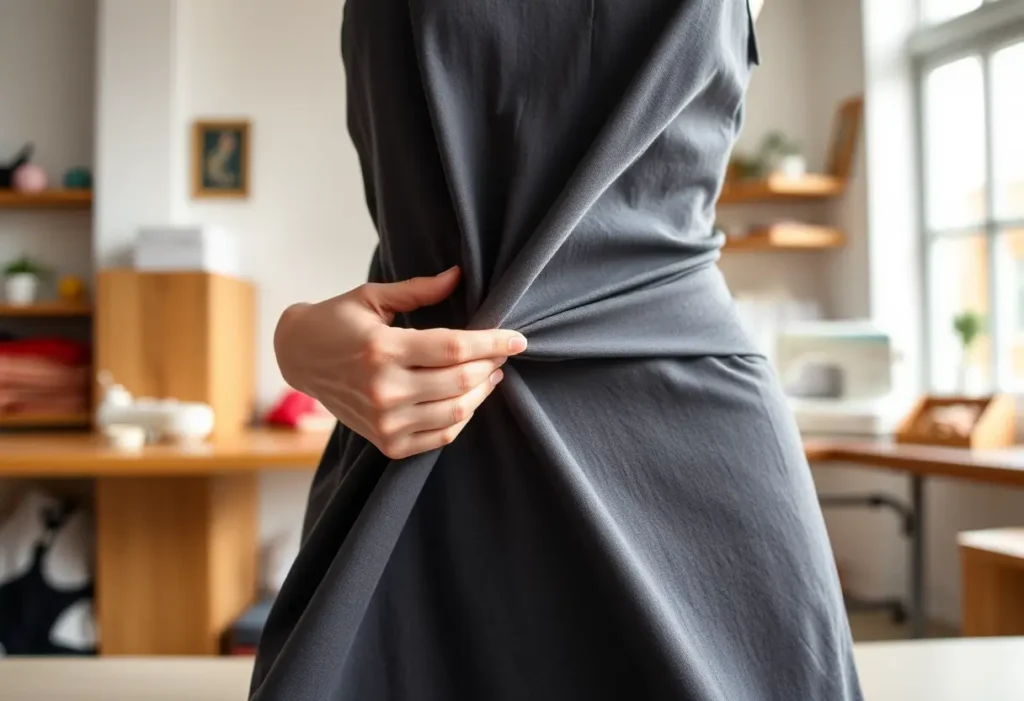 Des mains travaillent avec soin pour créer des vêtements adaptés à tous les corps, mettant en valeur la couture comme moyen d'expression et de libération du corps