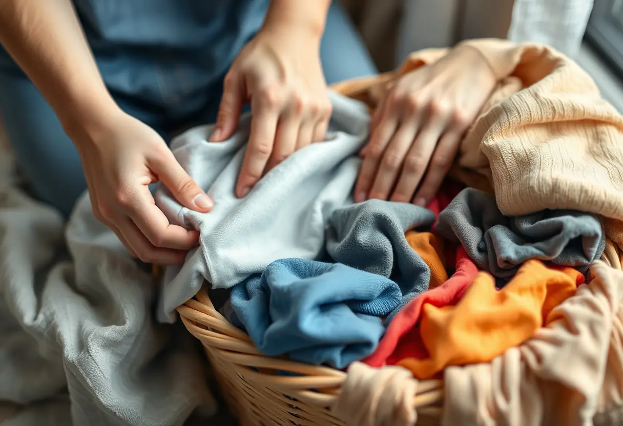 Des mains repliant du linge, dans une atmosphère de bien-être et d'acceptation