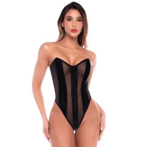 Body Bustier Sans Bretelles Noir Transparence Brillante Sophistiquée Lingerie Féminine Mapale